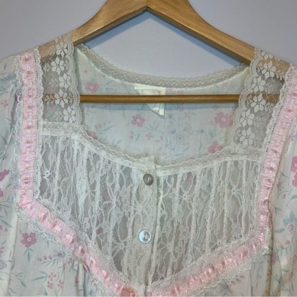 Vintage Cottagecore lace details square neckline granny sleep dress - Picture 8 of 9